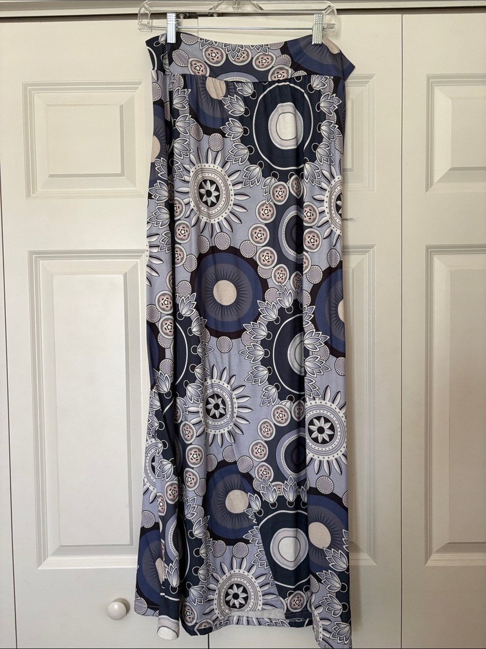 Amazon Womens Maxi Skirt in Navy, Gray, White and Pink Pattern